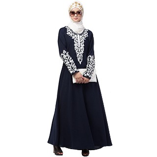 A-line abaya with Resham embroidery work- Navy Blue